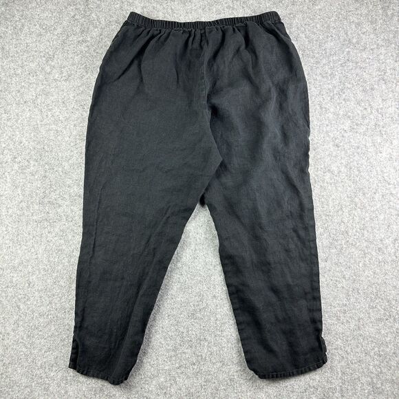 FLAX Linen Pants Women Medium Black Flowy Lagenlook Quiet Luxury Coastal Pull On - Picture 6 of 15